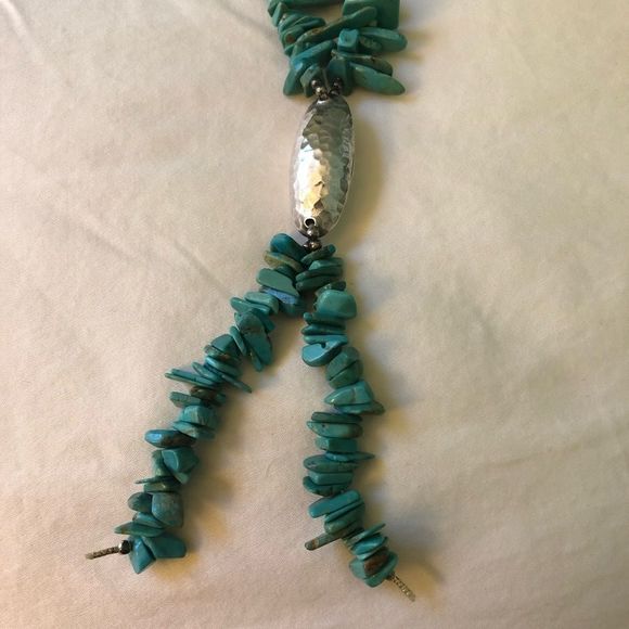 Vintage Sterling Silver and Stacked Turquoise Y Drop Necklace - Picture 3 of 5